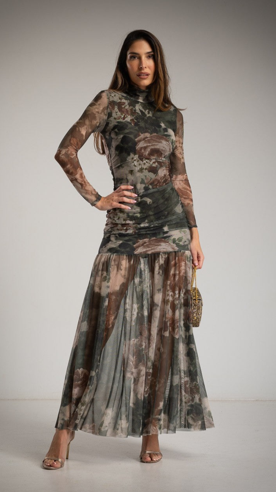 VESTIDO DROPEADO TUL FLORES M/V