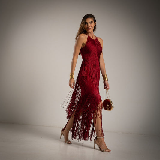 VESTIDO FLECOS CASCADAS