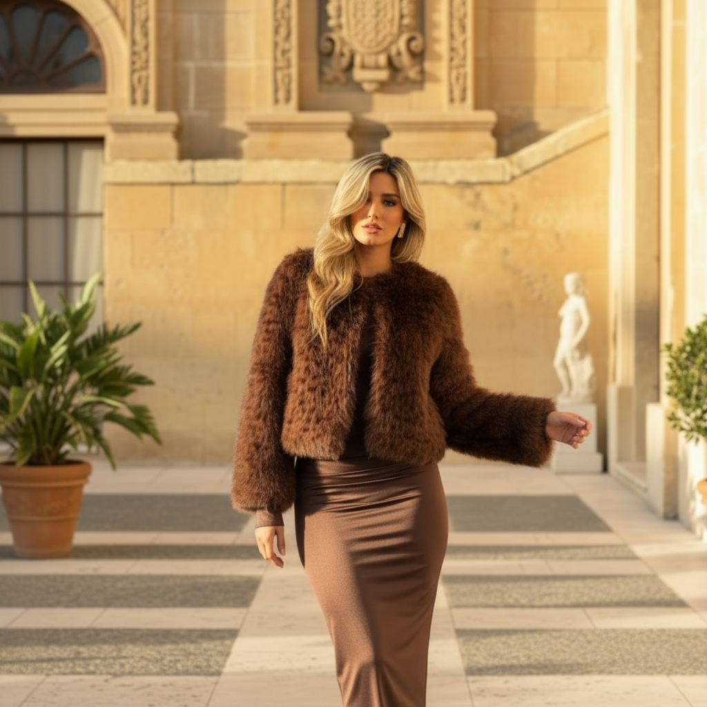 CHAQUETA PELO ANIMAL MARRON