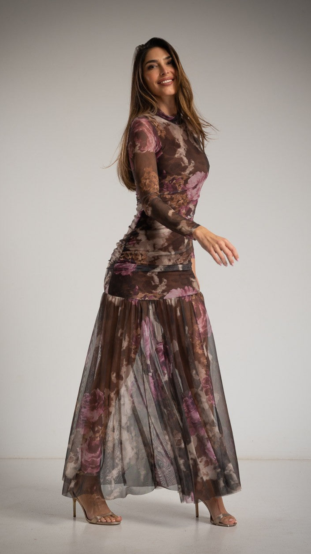 VESTIDO DROPEADO TUL FLORES M/R