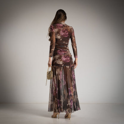 VESTIDO DROPEADO TUL FLORES M/R