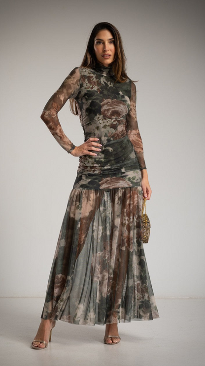 VESTIDO DROPEADO TUL FLORES M/V