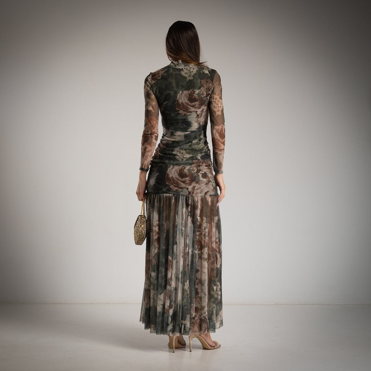 VESTIDO DROPEADO TUL FLORES M/V