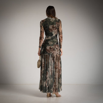 VESTIDO DROPEADO TUL FLORES M/V