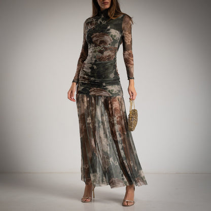 VESTIDO DROPEADO TUL FLORES M/V