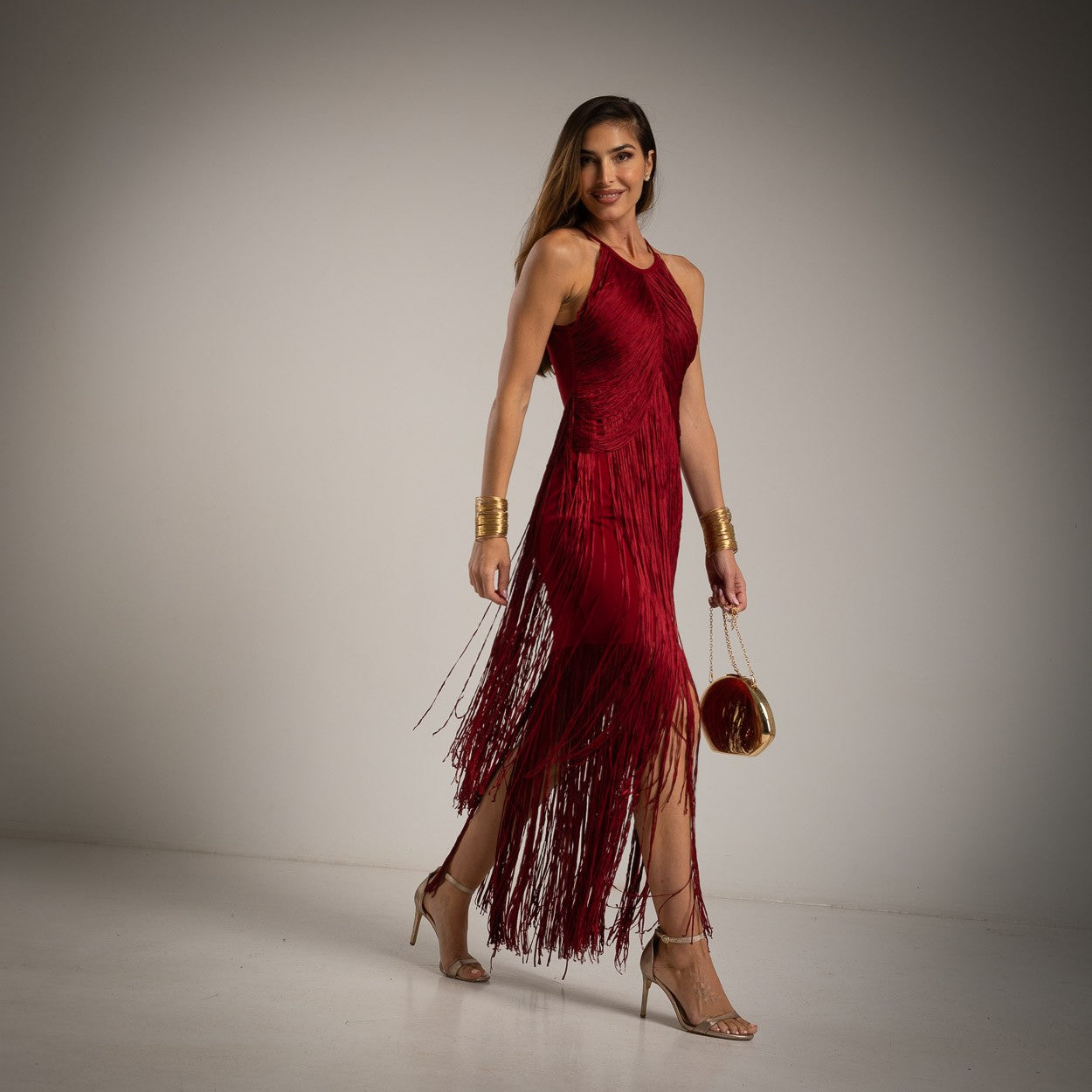 VESTIDO FLECOS CASCADAS