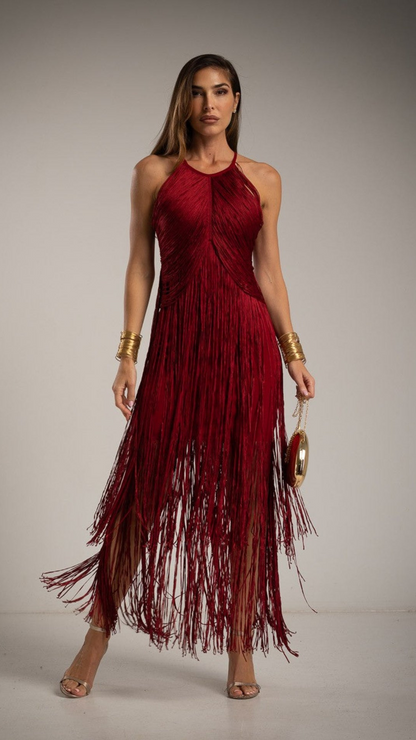 VESTIDO FLECOS CASCADAS