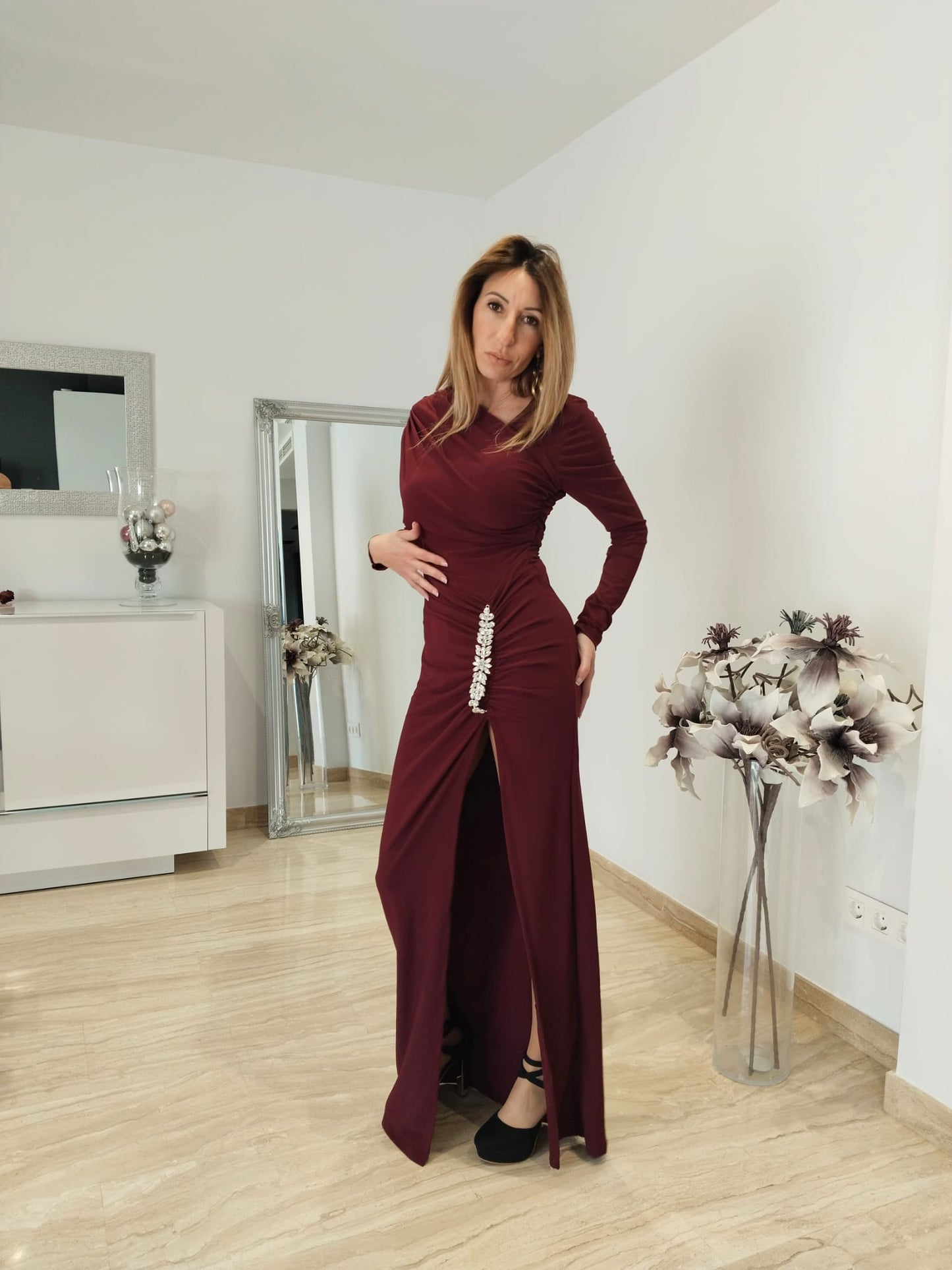 VESTIDO DE LUX: COLORES , BURDEOS, NEGRO Y PETROLEO