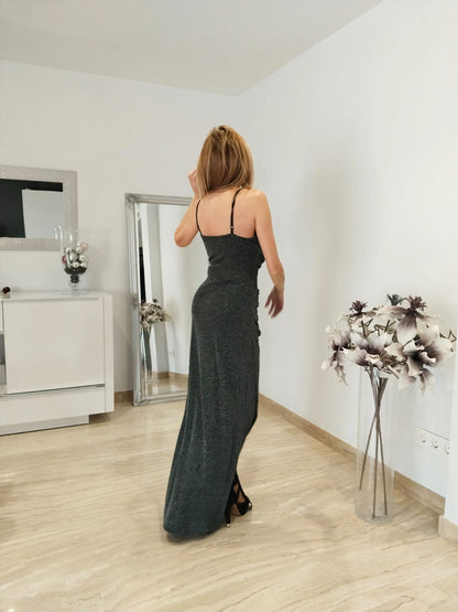 VESTIDO LUREX NEGRO CON PLATA
