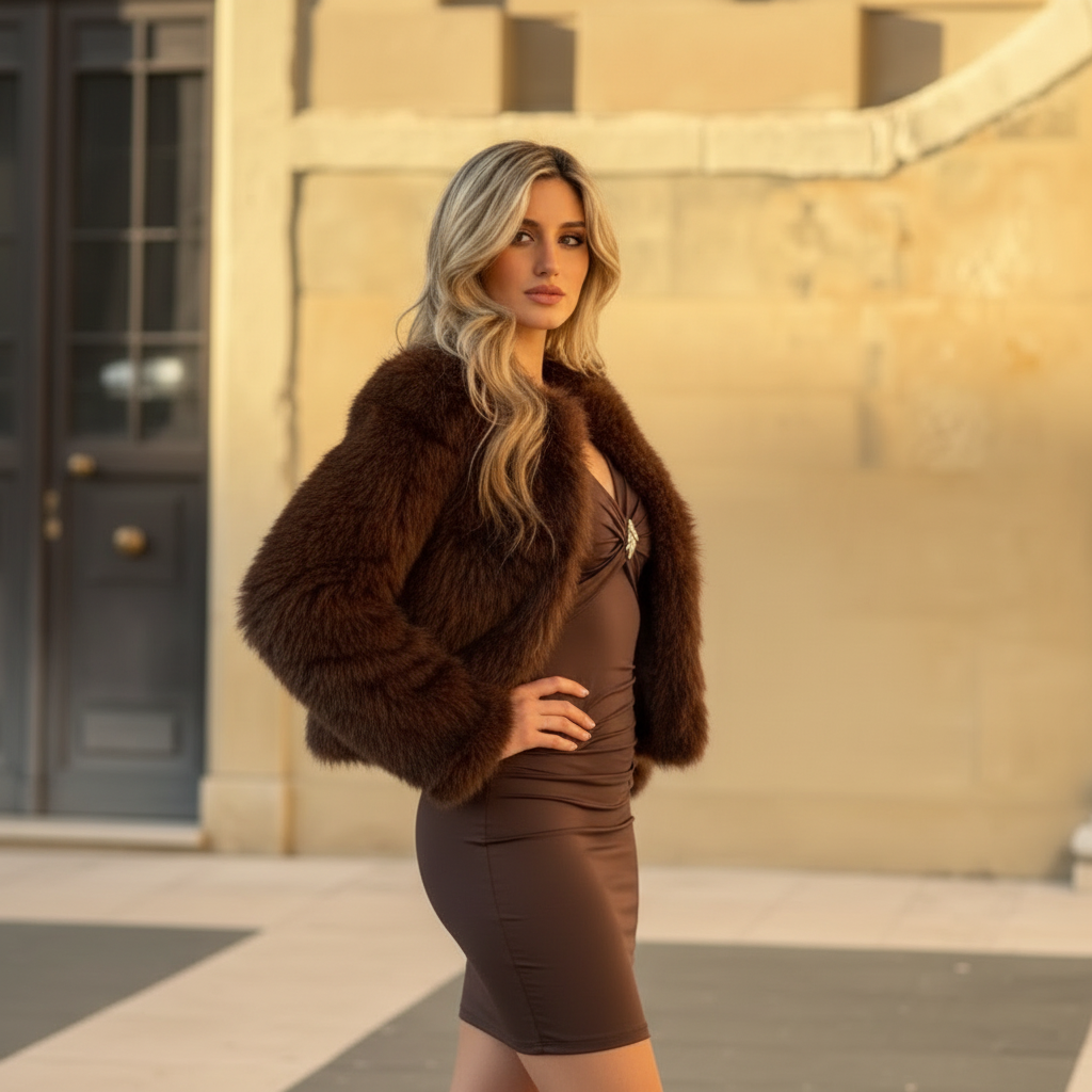 CHAQUETA PELO ANIMAL MARRON