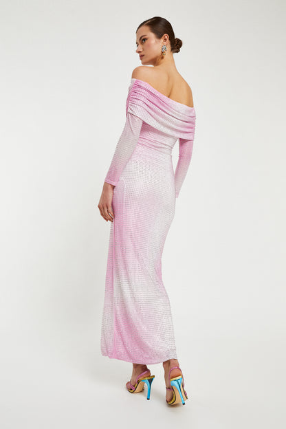 VESTIDO TRASS ROSA Y BRILLANTES