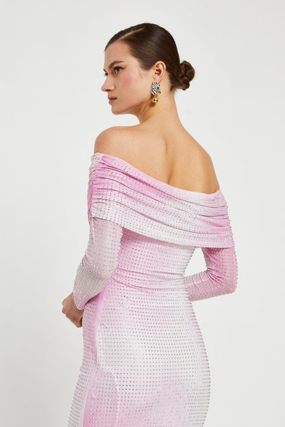 VESTIDO TRASS ROSA Y BRILLANTES